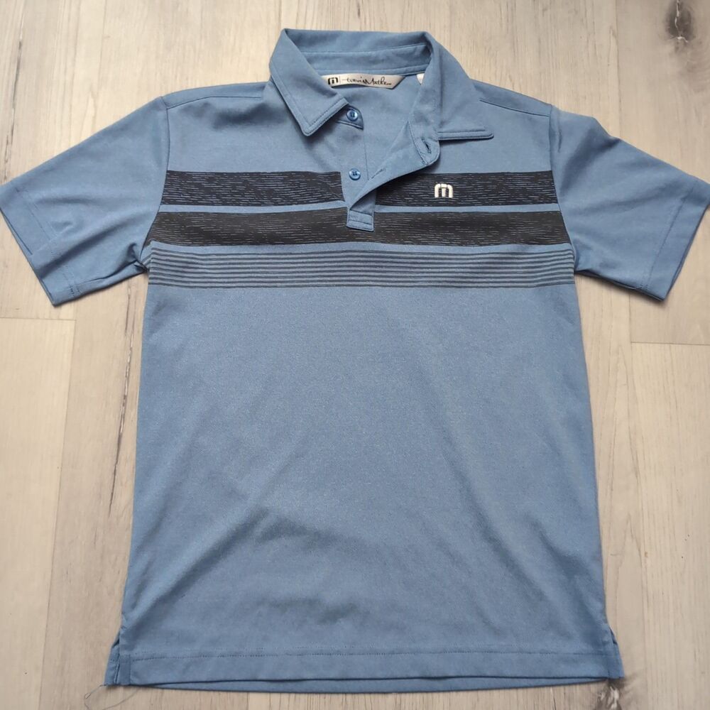 Travis Mathew Polo Mens Medium Blue Coastal Chest Stripe